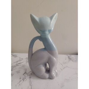 Padilla Signed Handmade Ceramic Siamese Sitting Cat Purple & Blue